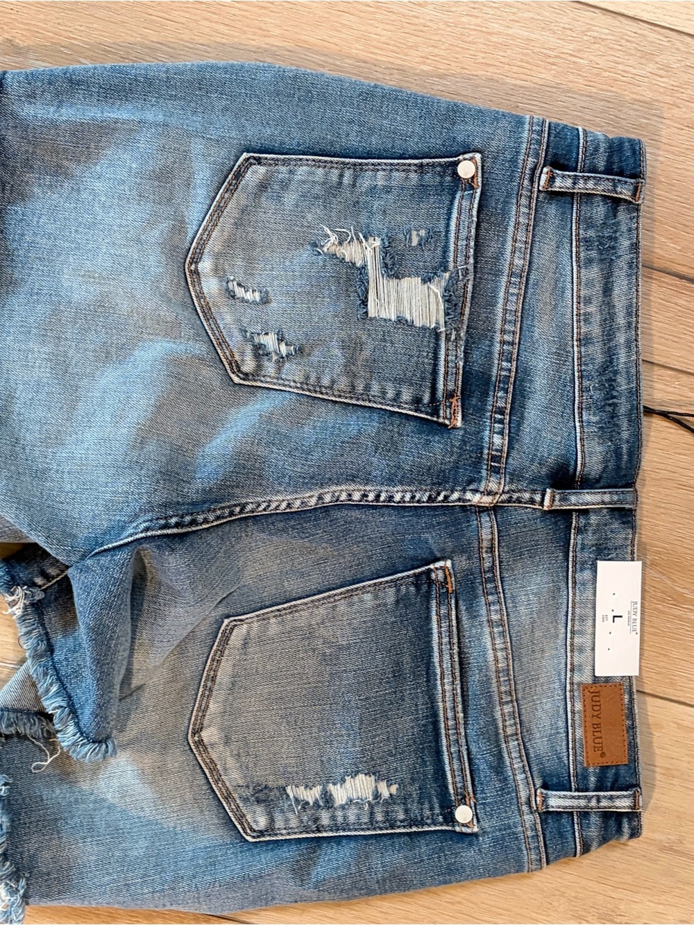 Judy Blue Light Blue Distressed Denim Shorts - Picture 2 of 2